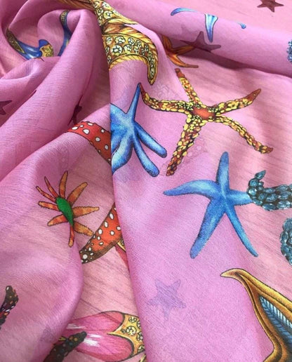 Sea Shell Pattern Sugar Chiffon Fabric – Custom Printed Fabric on Satin, Crepe, Spandex or Chiffon