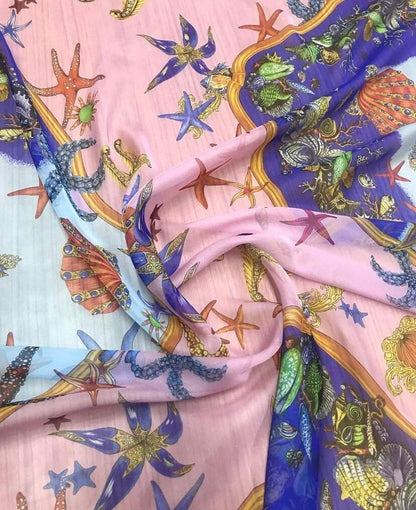 Sea Shell Pattern Fabric in  Sugar Pink – Fabric by Metre, Options: Satin, Crepe, Spandex, Chiffon