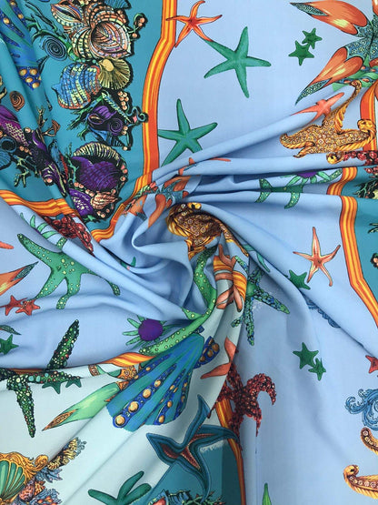 Baby Blue Oyster Sea Shell Fabric – Multiple Fabric Options, Sold by Metre