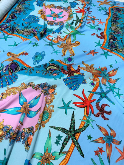 Baby Blue Oyster Sea Shell Fabric – Multiple Fabric Options, Sold by Metre