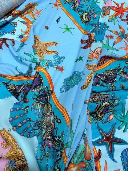 Baby Blue Oyster Sea Shell Fabric – Multiple Fabric Options, Sold by Metre