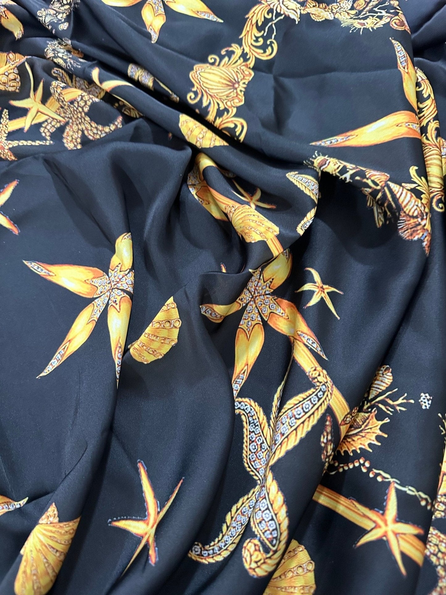 Black Luxury Sea Shell Pattern Fabric