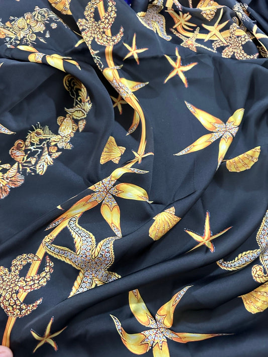 Black Luxury Sea Shell Pattern Fabric