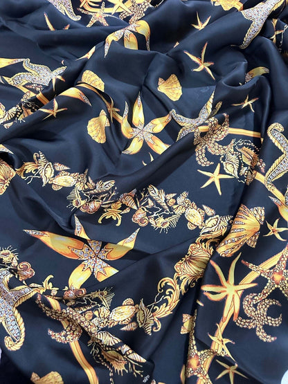 Black Luxury Sea Shell Pattern Fabric – Fabric by Metre, Multiple Options for Sewing & Dressmaking