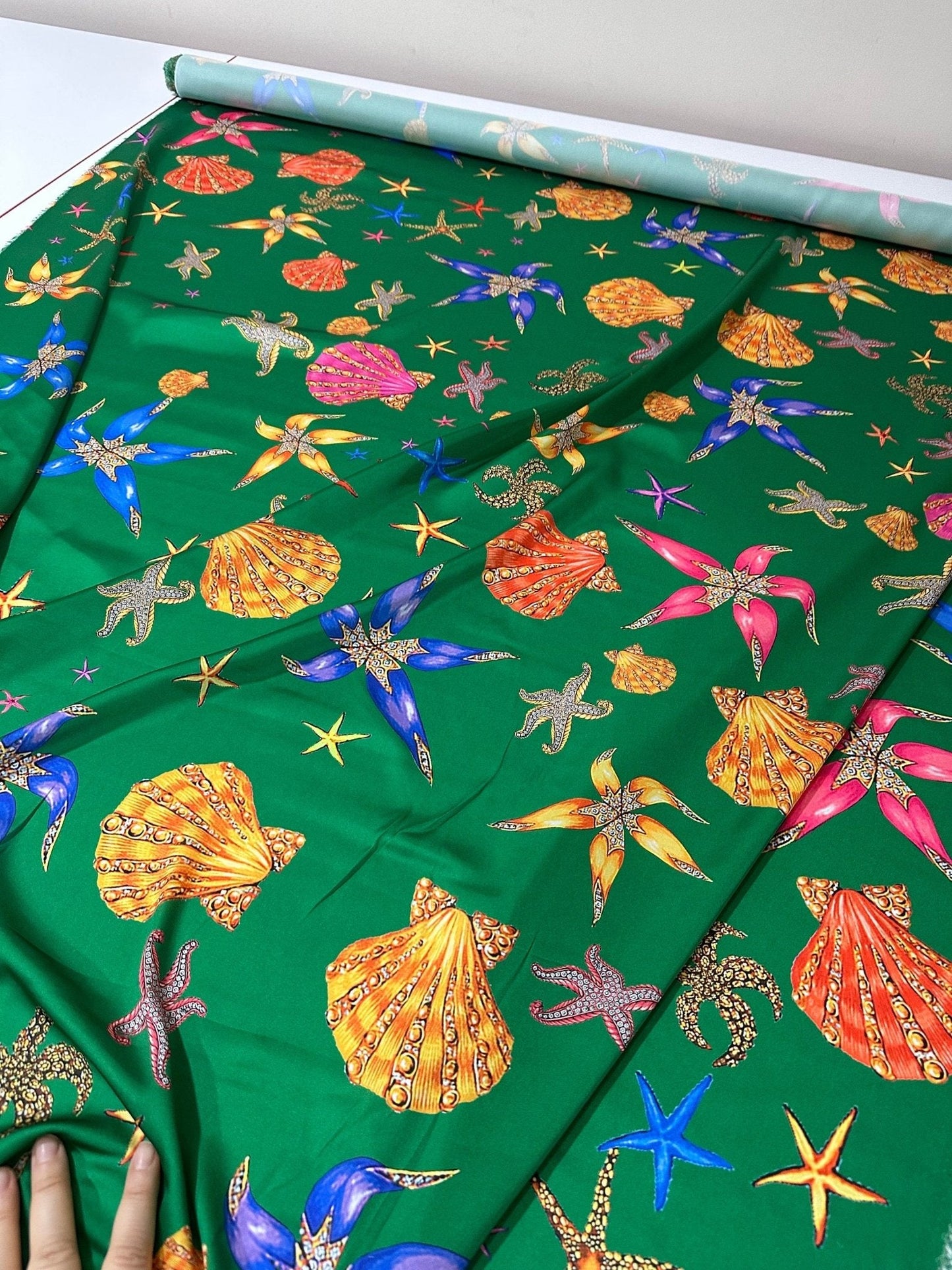 Sea Shell Pattern Green Fabric