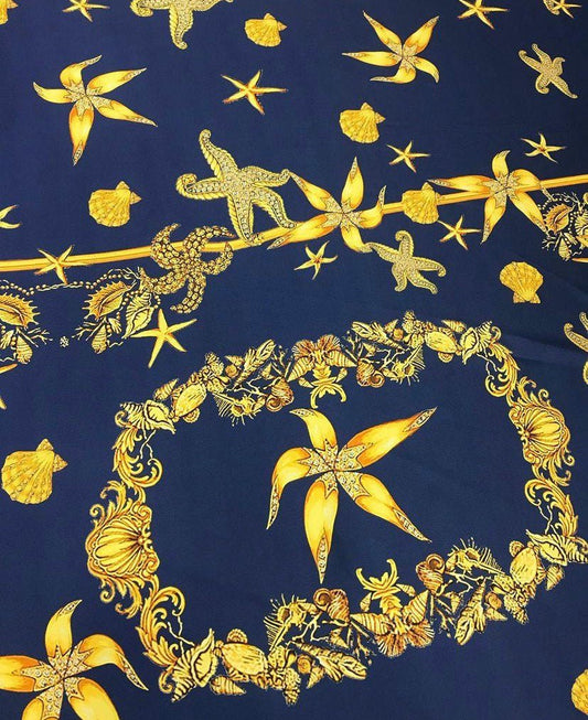 Navy Blue Sea Shell Pattern Luxury Fabric
