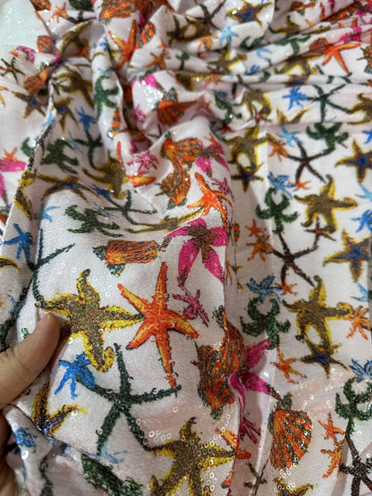 Sea Shell Pattern Sequin Fabric