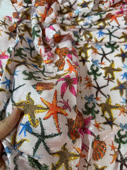 Sea Shell Pattern Sequin Fabric