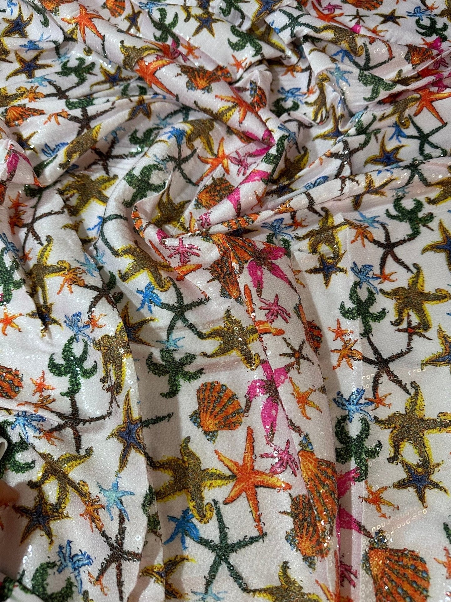 Sea Shell Pattern Sequin Fabric