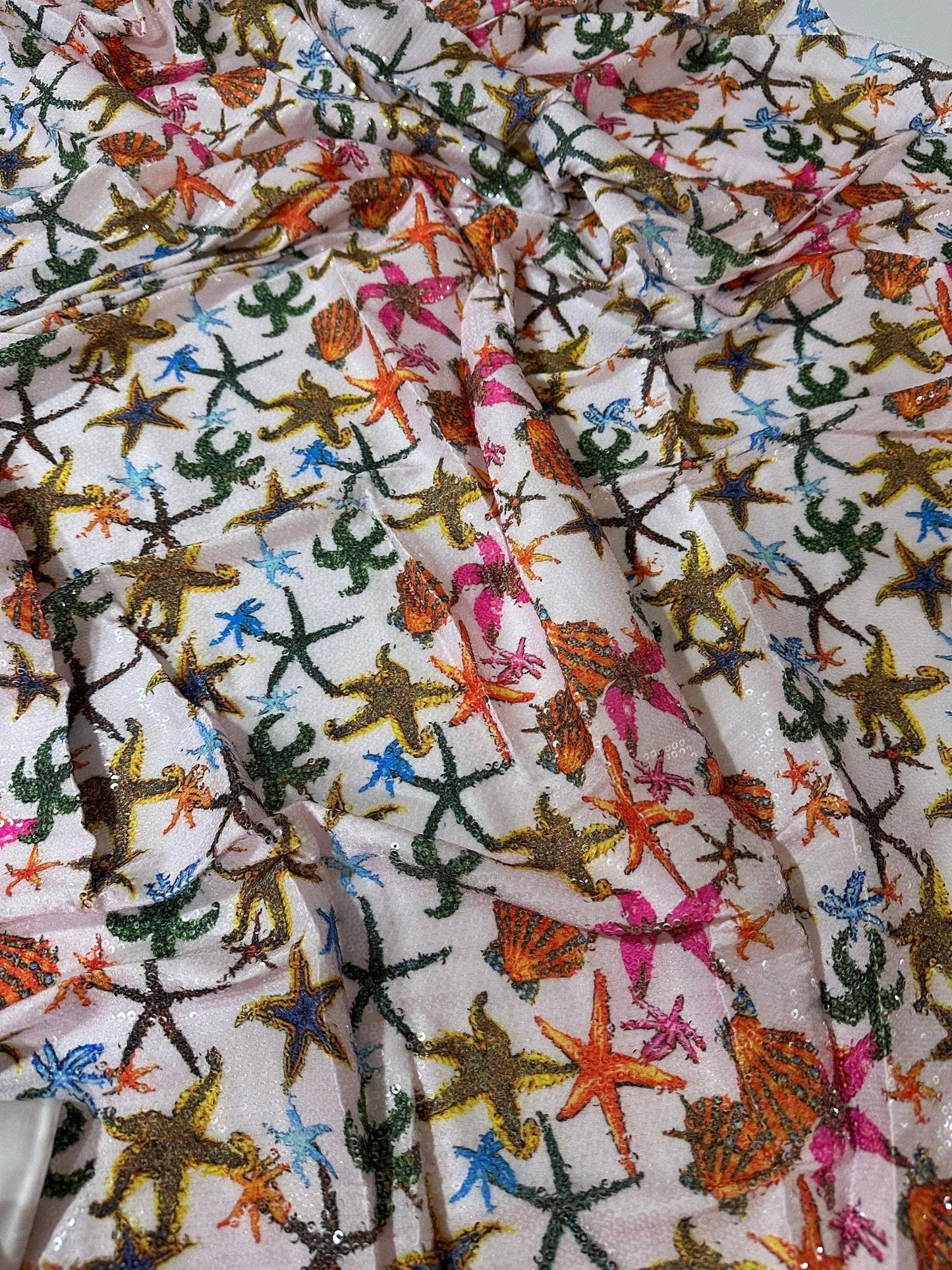 Sea Shell Pattern Sequin Fabric