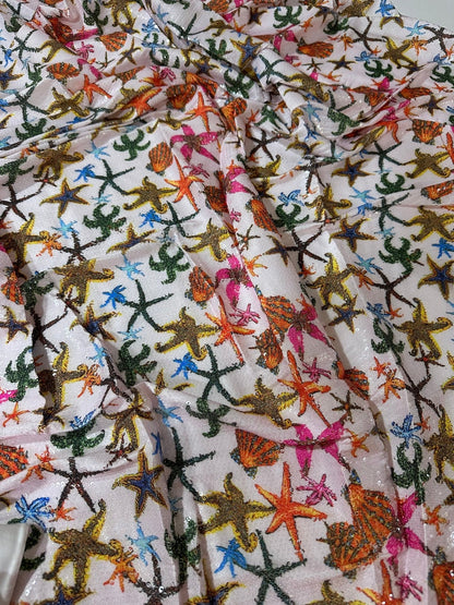 Sea Shell Pattern Sequin Fabric