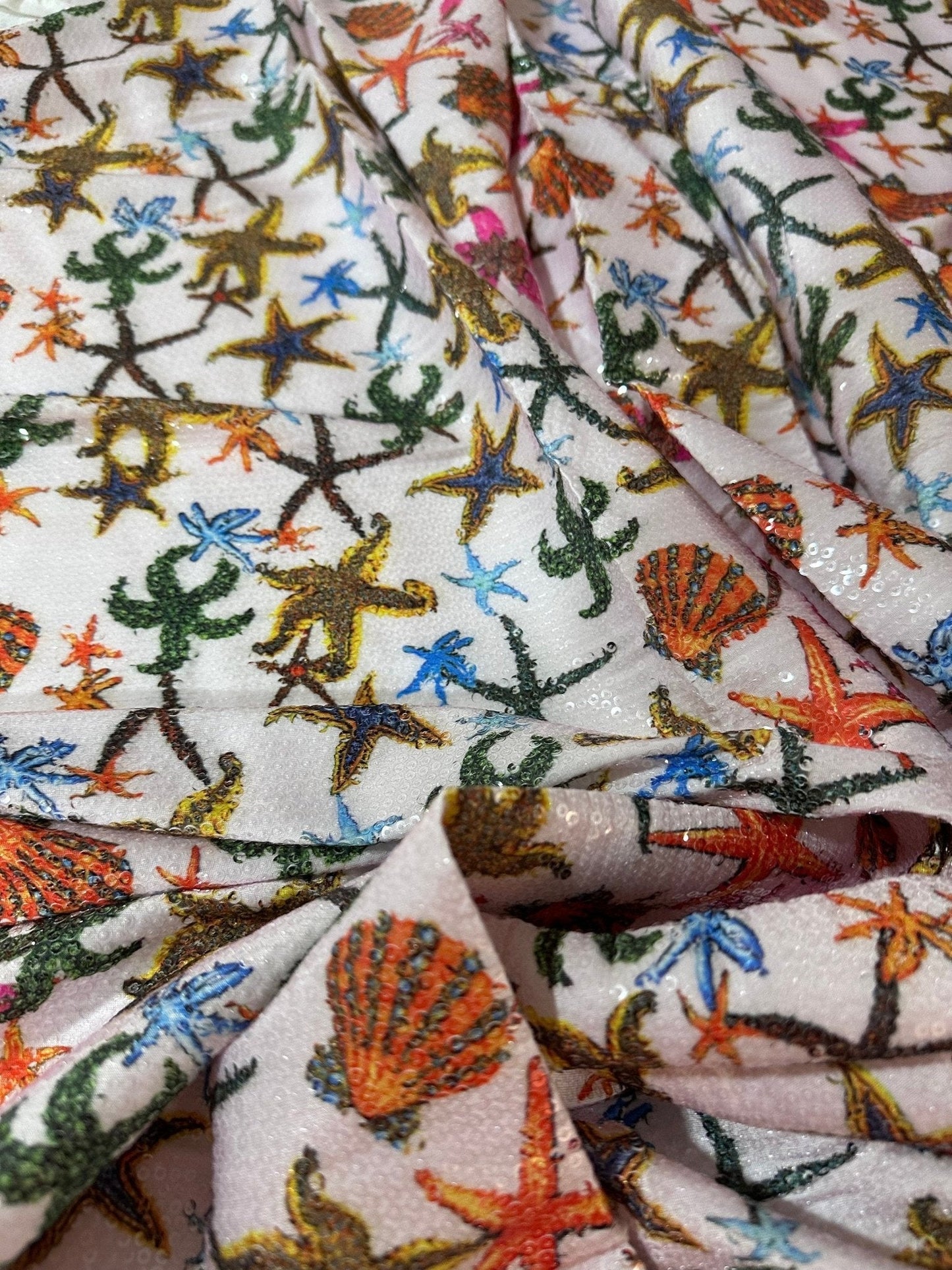 Sea Shell Pattern Sequin Fabric