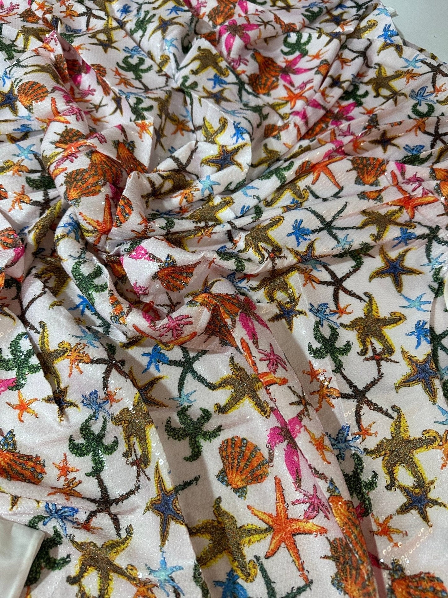 Sea Shell Pattern Sequin Fabric