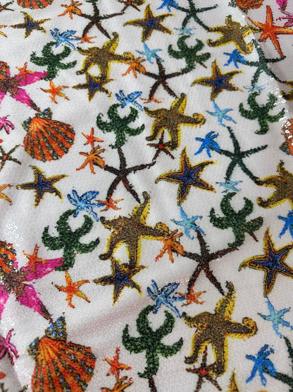 Sea Shell Pattern Sequin Fabric