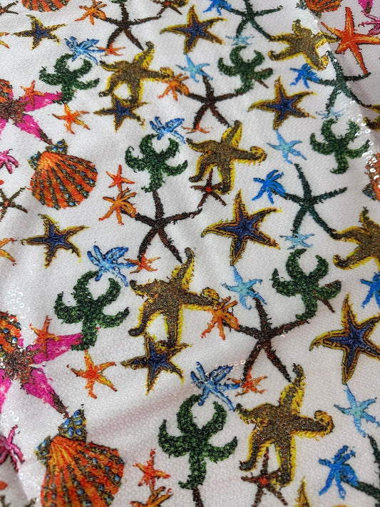Sea Shell Pattern Sequin Fabric
