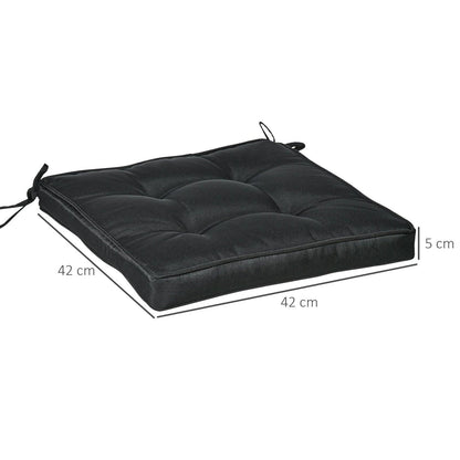 Set Of 4 Garden Seat Cushion With Ties 42 X 42cm Replacement Dining Chair Seat Pad Black