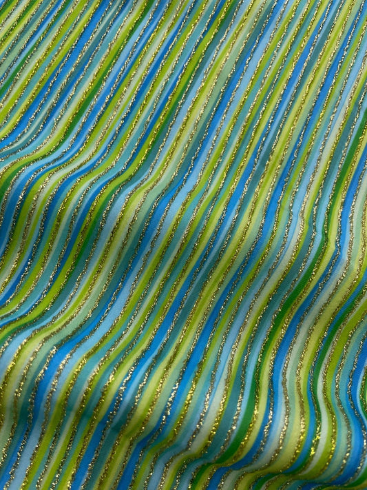 Blue Green Striped Shimmer Ottoman Fabric