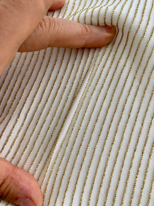 Shimmer Ottoman in Soft Gold Striped Stretch Fabric