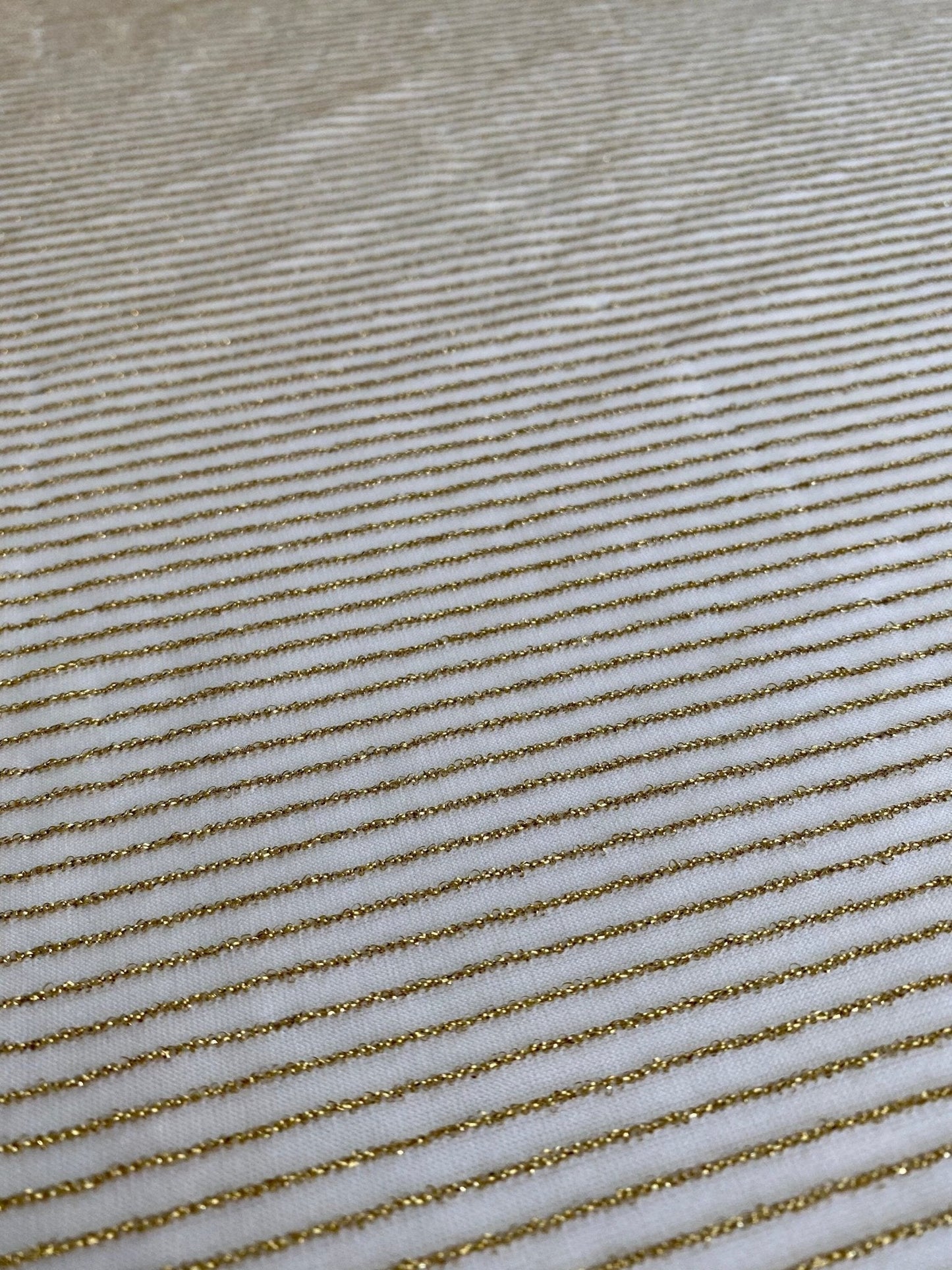 Shimmer Ottoman in Soft Gold Striped Stretch Fabric