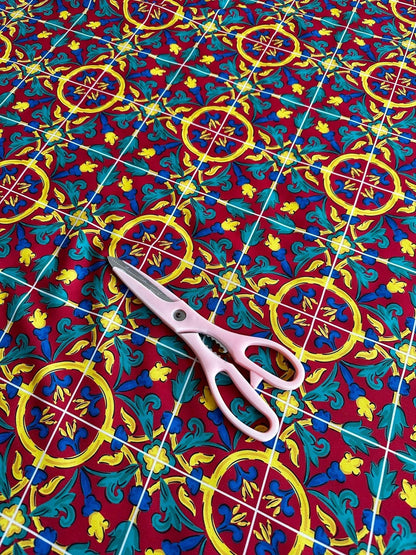 Sicilian Pattern Bordeaux Fabric – Fabric by Metre, Multiple Options for Sewing & Dressmaking