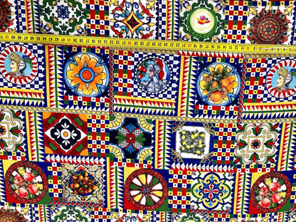 Sicilian Pattern Italian Fabric for Fashion and Home Décor – Custom Printed Fabric, Choose Material by Metre
