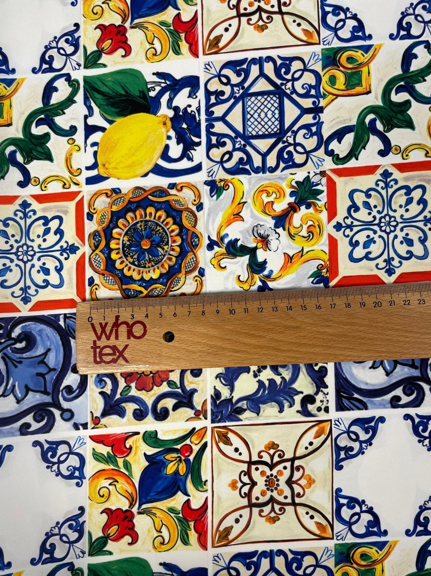 Sicilian Tile & Lemon Print Crepe Fabric by the Metre – Mediterranean Style