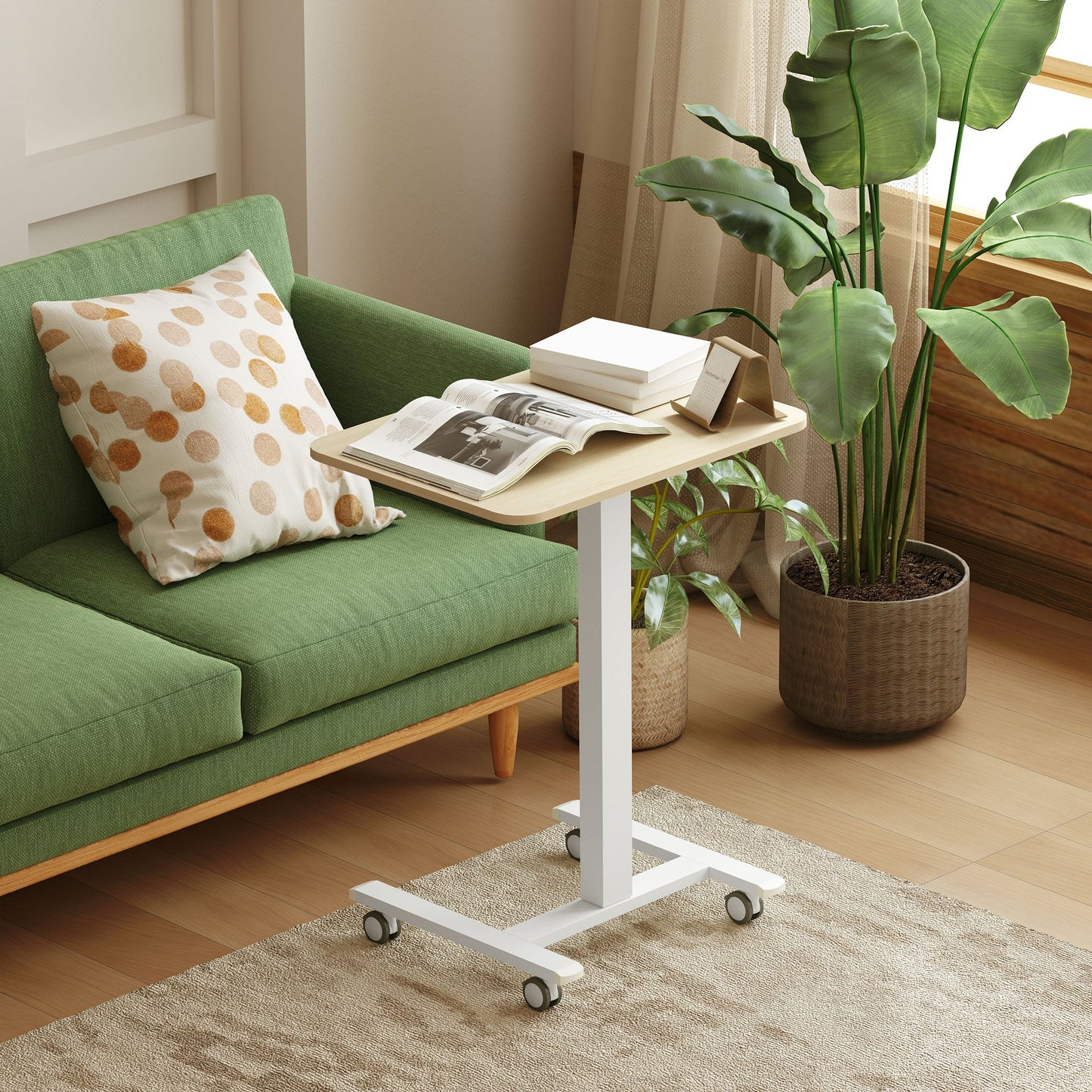 Vinsetto Standing Desk Sit Stand Desk with 4 Rolling Wheels, Natural