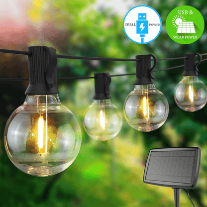 7.6M / 25FT LED Solar / USB Dual Power Festoon Globe String Lights
