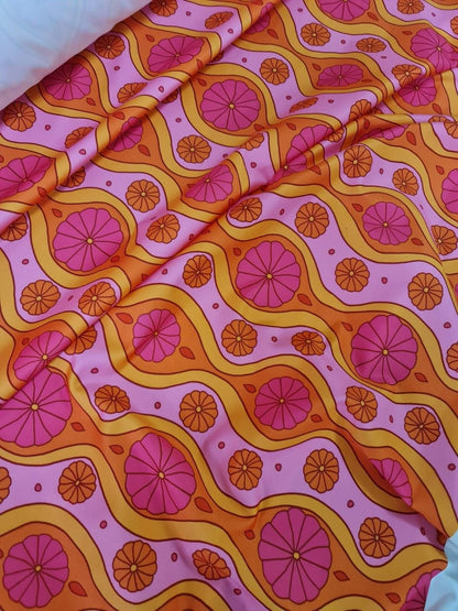 Pink Geometric Pattern Floral Fabric – Fabric by Metre, Options: Satin, Crepe, Spandex, Chiffon