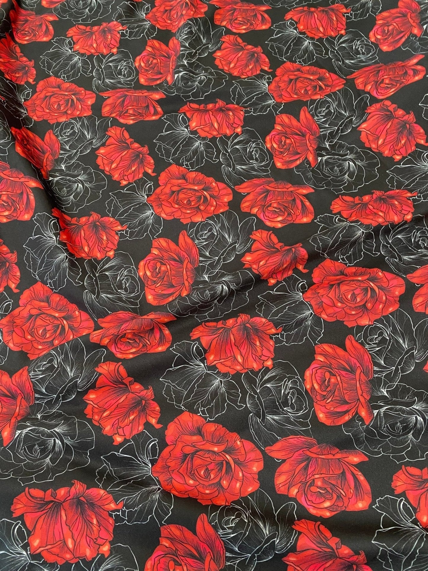 Elegant Red Rose Patterned Fabric