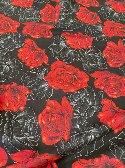 Elegant Red Rose Patterned Fabric