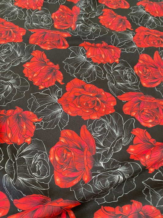 Elegant Red Rose Patterned Fabric