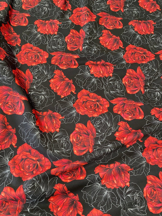 Elegant Red Rose Patterned Fabric