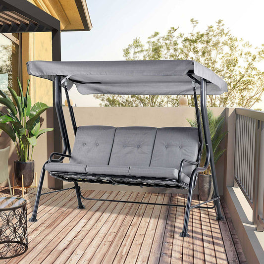Outdoor 3-person Metal Porch Swing Chair Bench