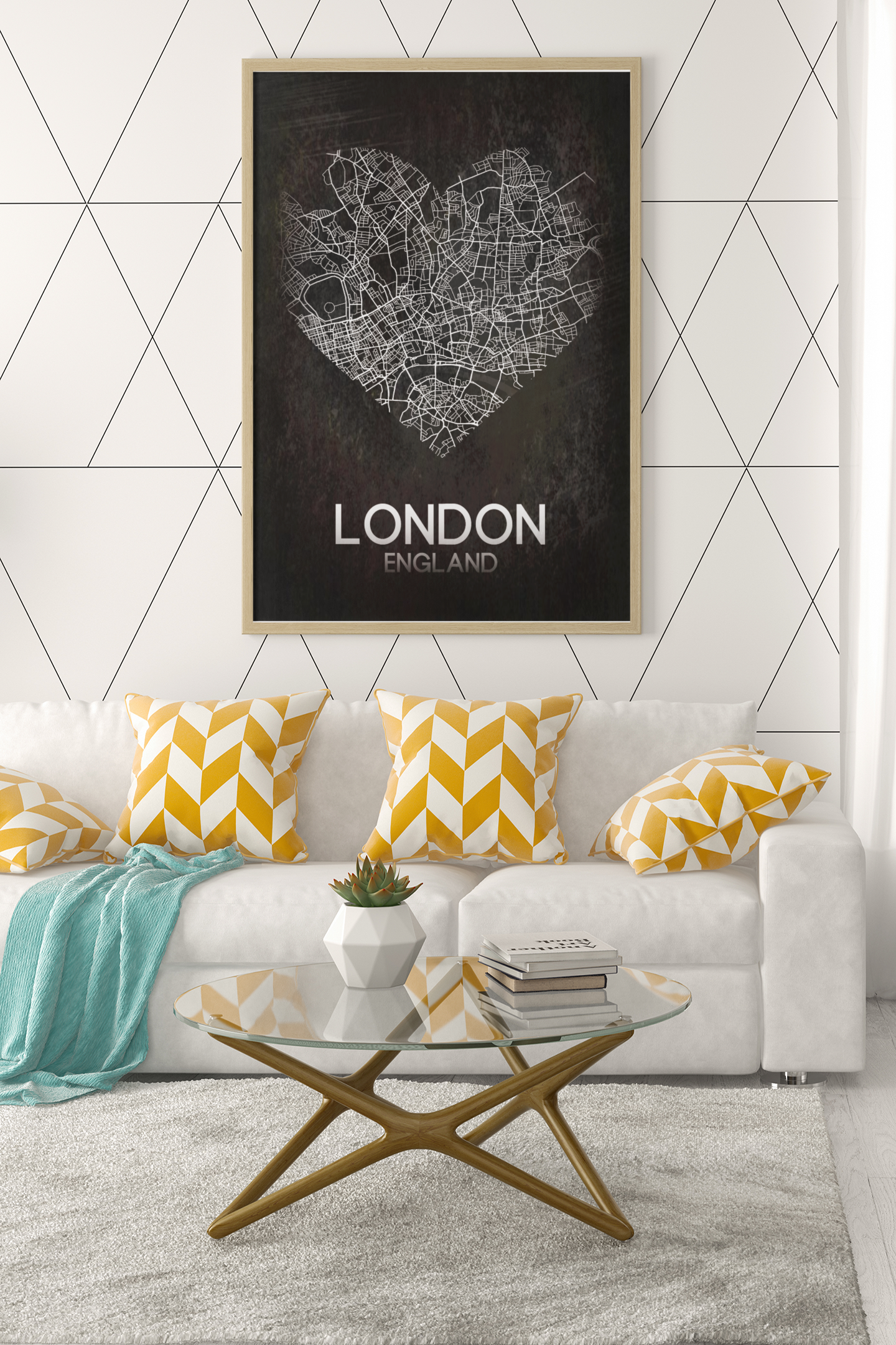 Love Heart Map Any City & Country Personalised Wall Decor Print with 10 New Styles
