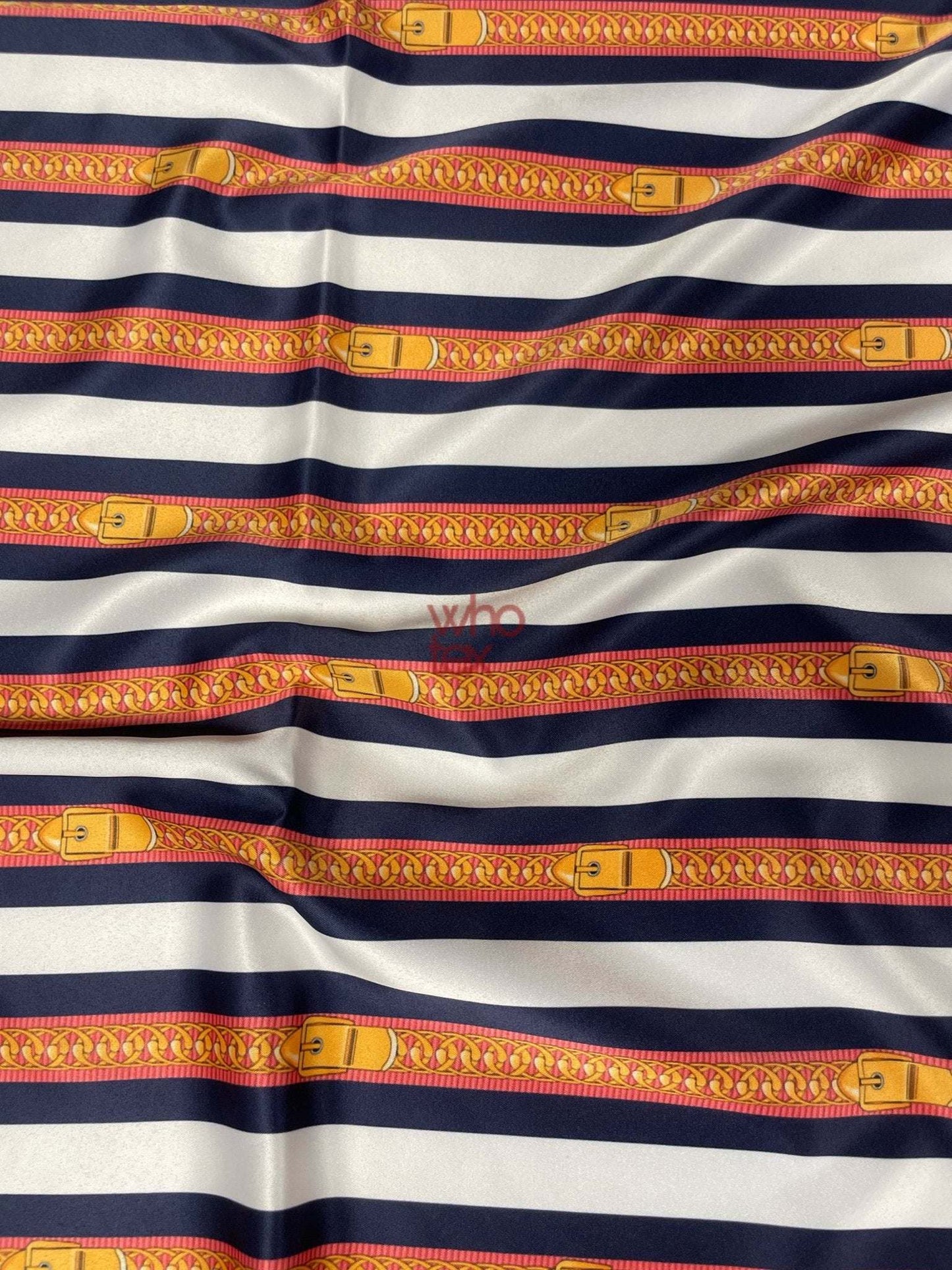 Striped Fabric with Belt and Chain Print – Custom Printed Fabric, Choose Material by Metre