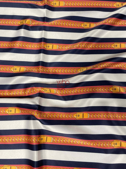 Striped Fabric with Belt and Chain Print – Custom Printed Fabric, Choose Material by Metre