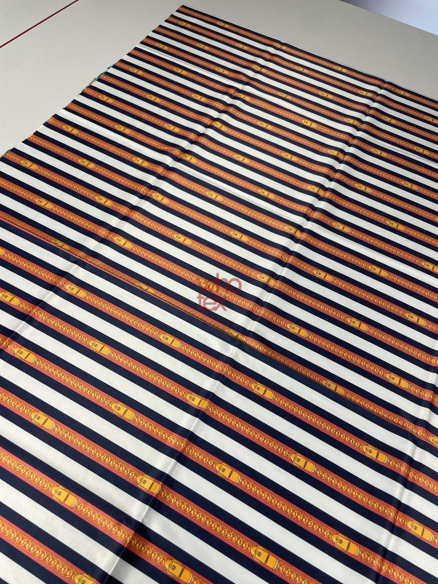 Striped Fabric with Belt and Chain Print – Custom Printed Fabric, Choose Material by Metre