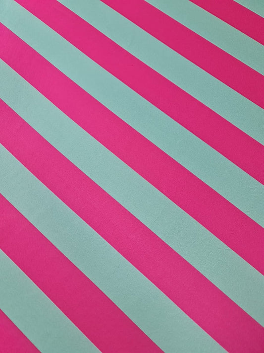 Mint Green and Pink Striped Fabric