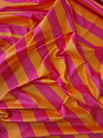 Orange Pink Striped Lycra Fabric