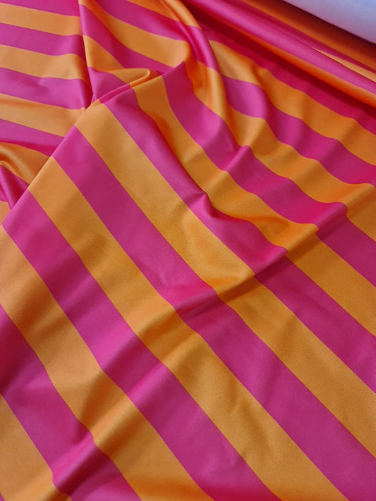 Orange Pink Striped Lycra Fabric