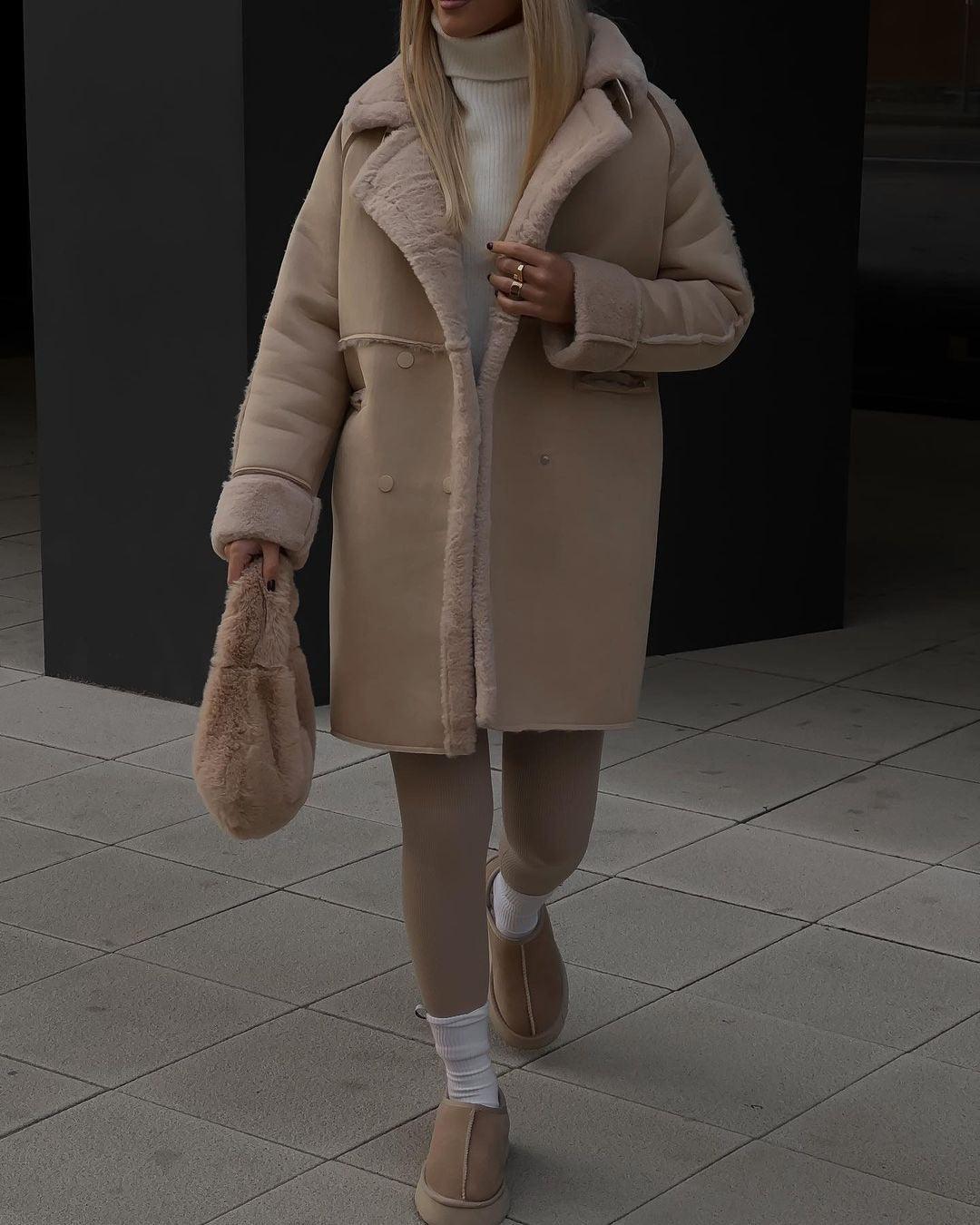 Suede Coat Suit Collar Long Cardigan