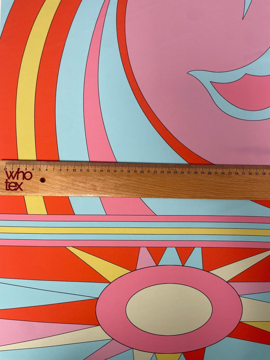Retro Psychedelic Swirl and Sun Print Fabric