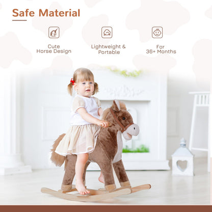 Kids Plush Rocking Horse-Brown/White