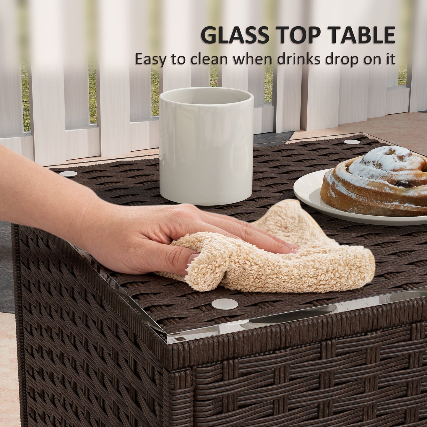 Outsunny Rattan Bistro Set Balcony Furniture with Rocking Chairs, Brown