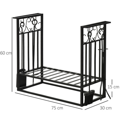 Steel Slatted Log Rack w/ Tools Black