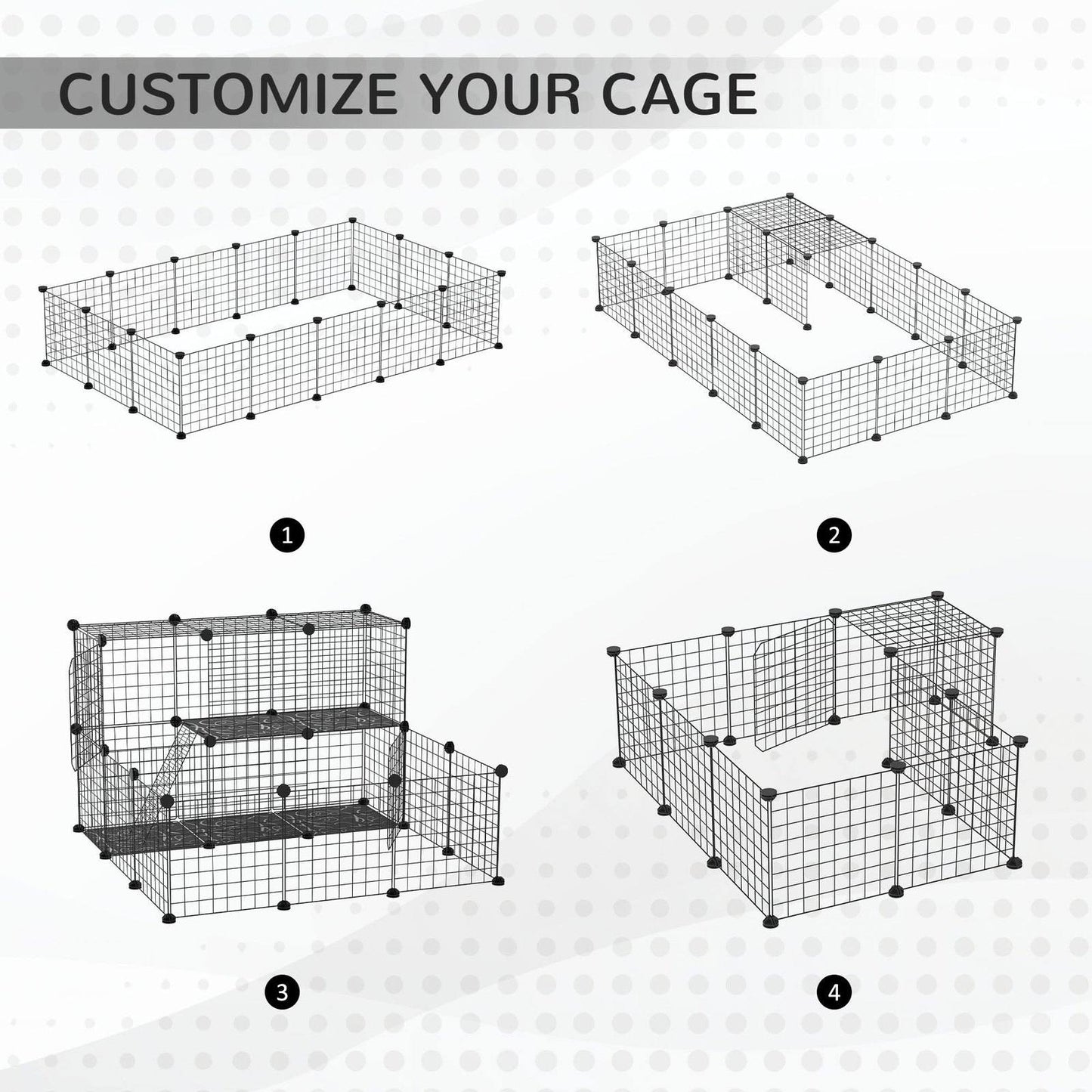 PawHut Pet Playpen w/ Door Customisable Fence for Guinea Pigs Chinchillas Hedgehogs - Black
