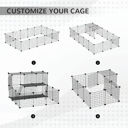 PawHut Pet Playpen w/ Door Customisable Fence for Guinea Pigs Chinchillas Hedgehogs - Black