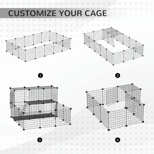 PawHut Pet Playpen w/ Door Customisable Fence for Guinea Pigs Chinchillas Hedgehogs - Black