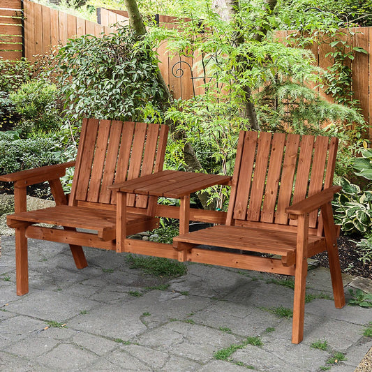 2 Seater Fir Wood Bench w/ Centre Table